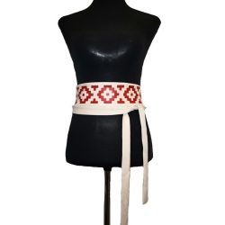 Cinturón Estampado Beige Ngümin rojo Mapuche