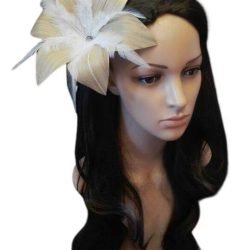 Flor Pandanus Con Perla Y Plumas Para El Cabello diametro 20cm