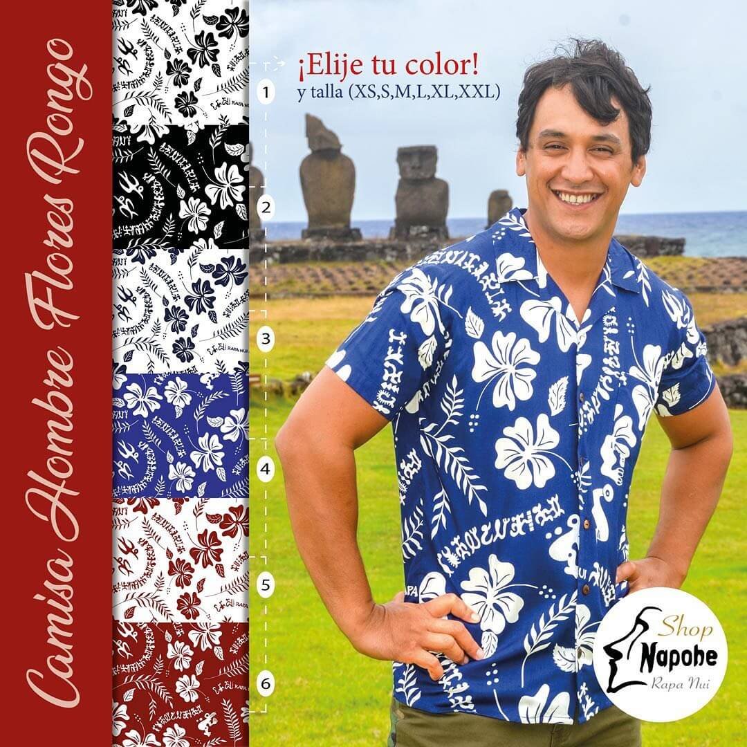 Camisa Roja Con Hibiscos Y Tangata Manu Blanco - Imagen 3
