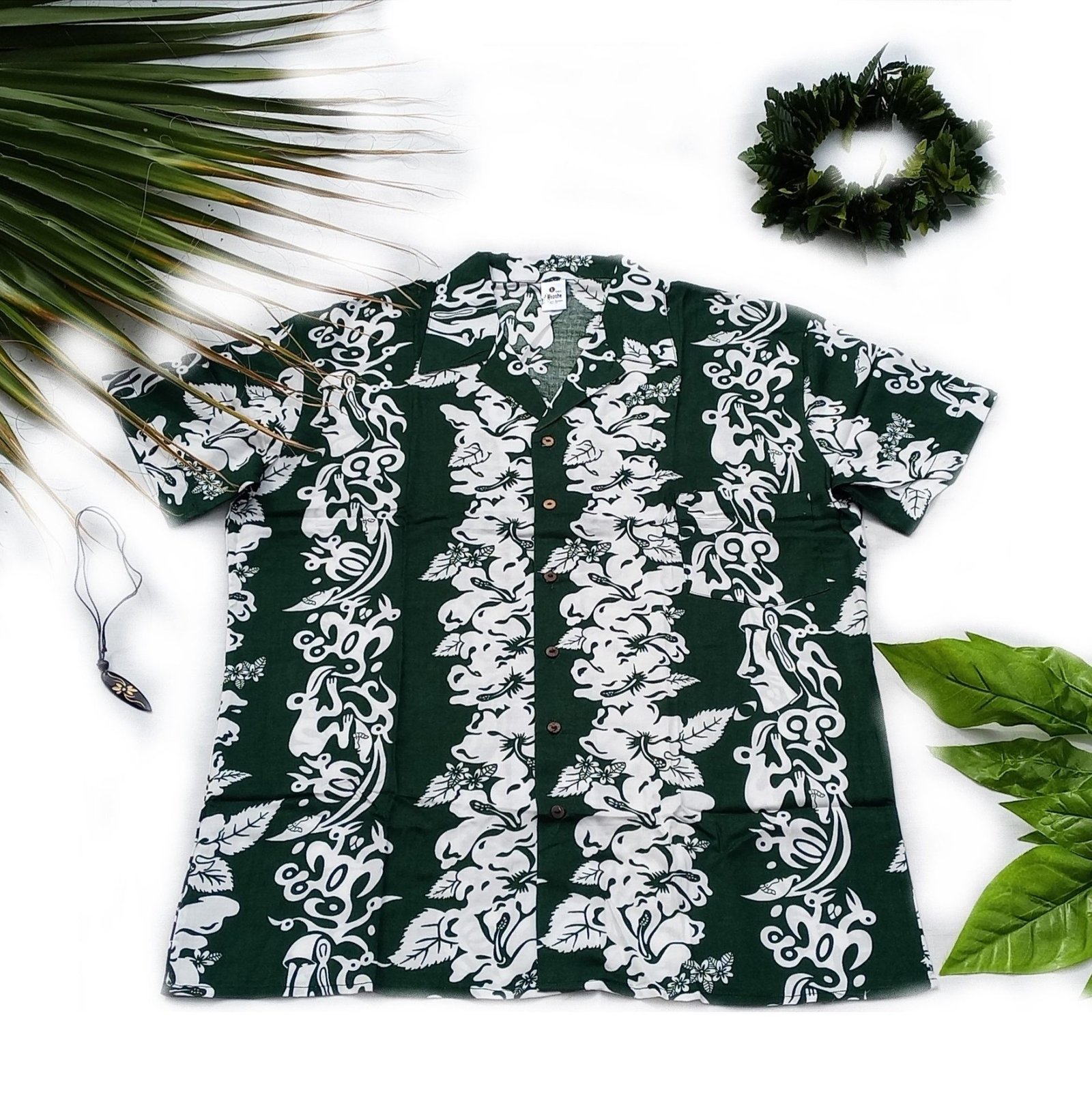 Camisa Rapa Nui Napohe negra Con Tangata Manu Y Moai blanco