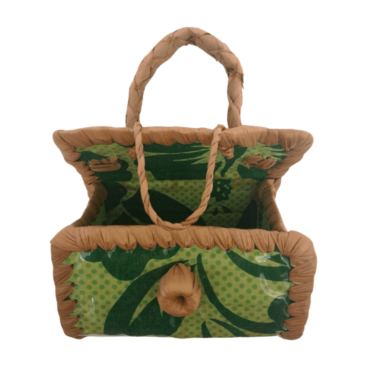 Bolsito Fibra de Pandanus Y Tela Rapa Nui color verde - Imagen 4