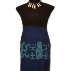Pareo Napohe Grande Azul Con Moai Y Rongo Rongo Celeste 1,75X1,15MTS