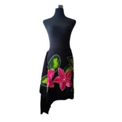 Pareo Corto negro/ tipanie fucsia con rojo Napohe 1,75X0,6MTS