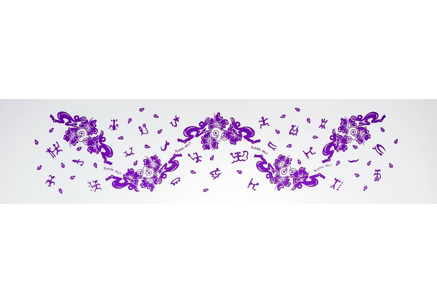 Pareo Corto Napohe flores pajaro blanco / lila 1,75X0,6MTS