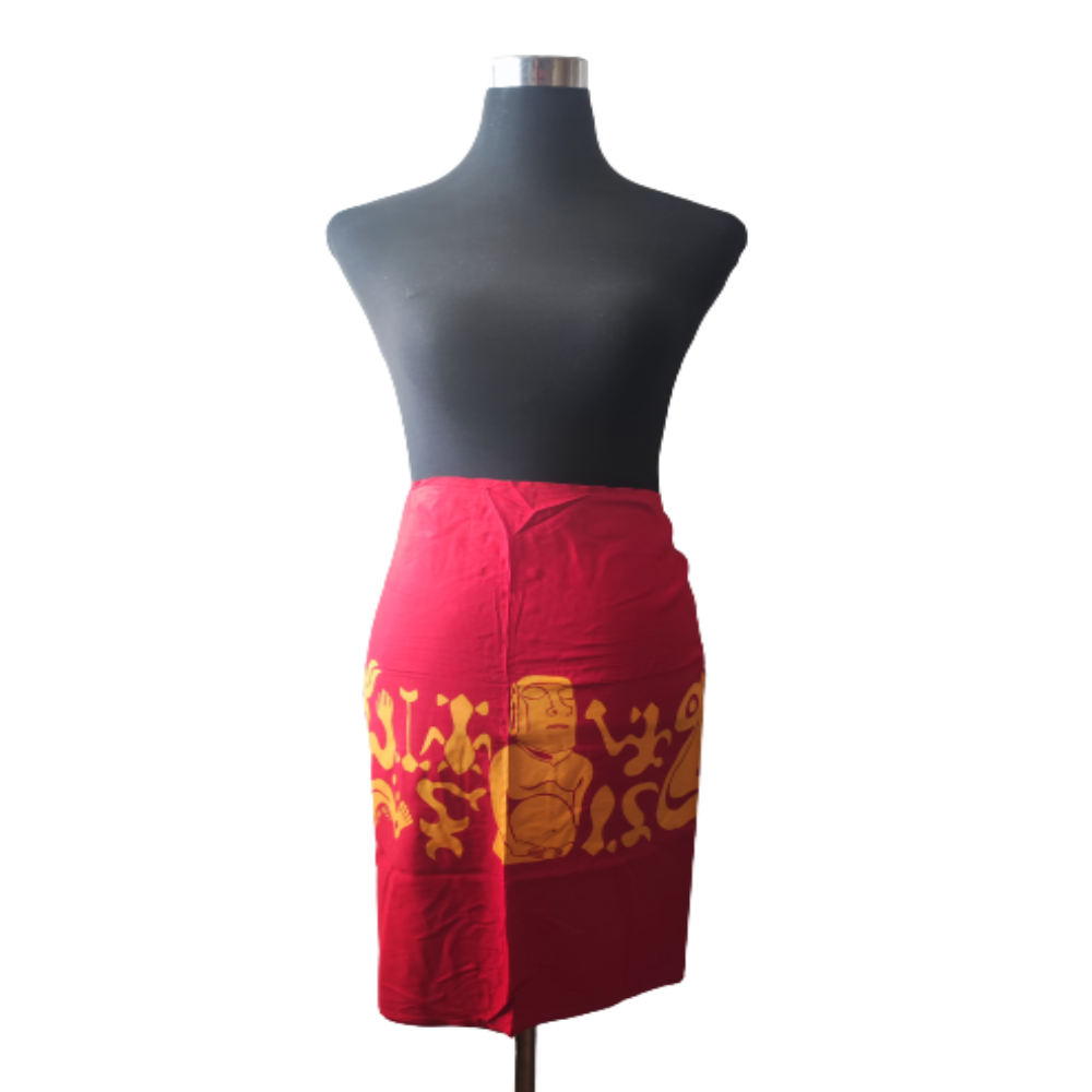 Pareo Corto Napohe rojo Con Moai y Rongo Rongo naranjo - Imagen 5