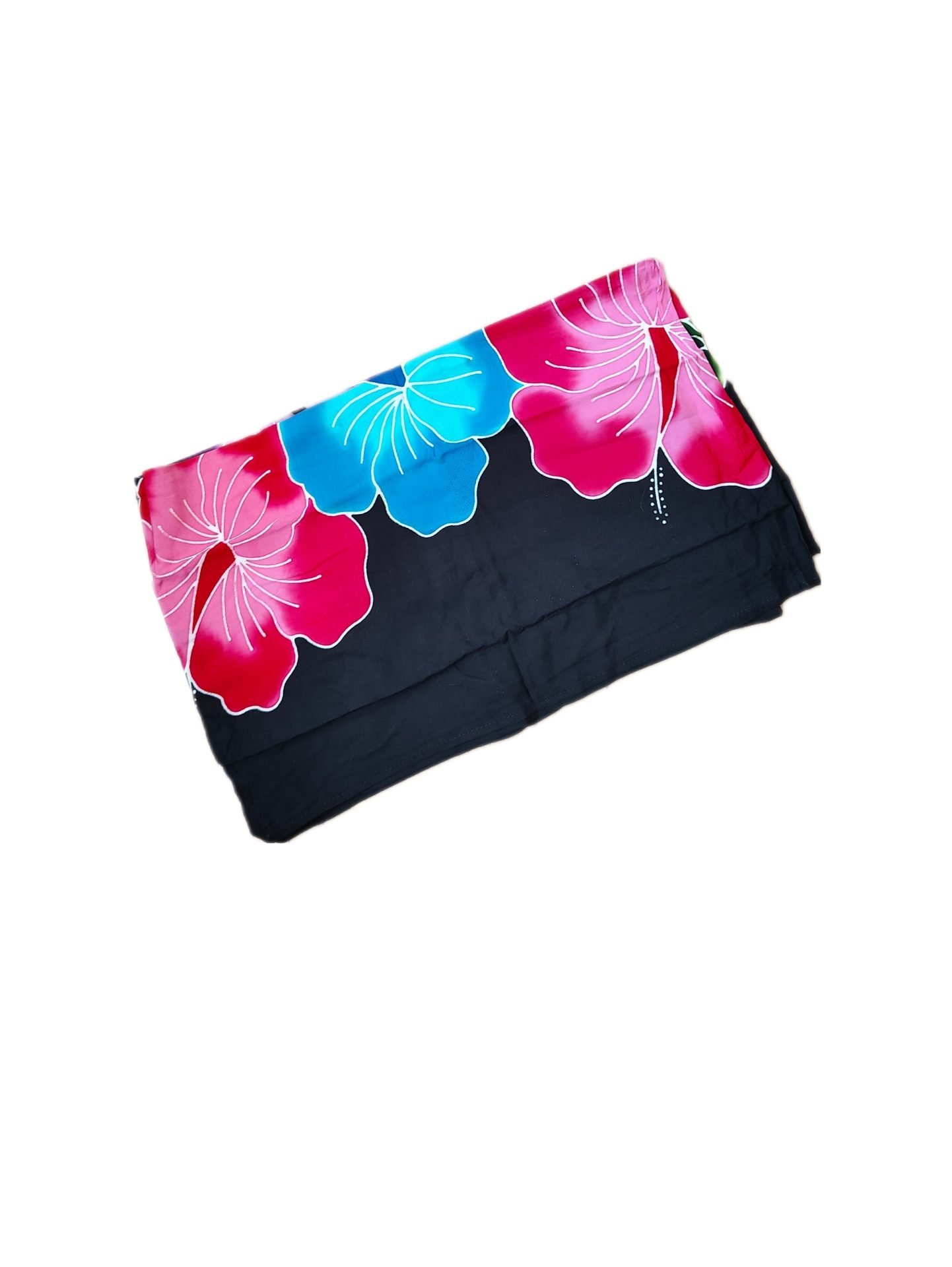 Pareo Corto negro/ hibisco fucsia, azul lila 1,75X0,6MT - Imagen 4