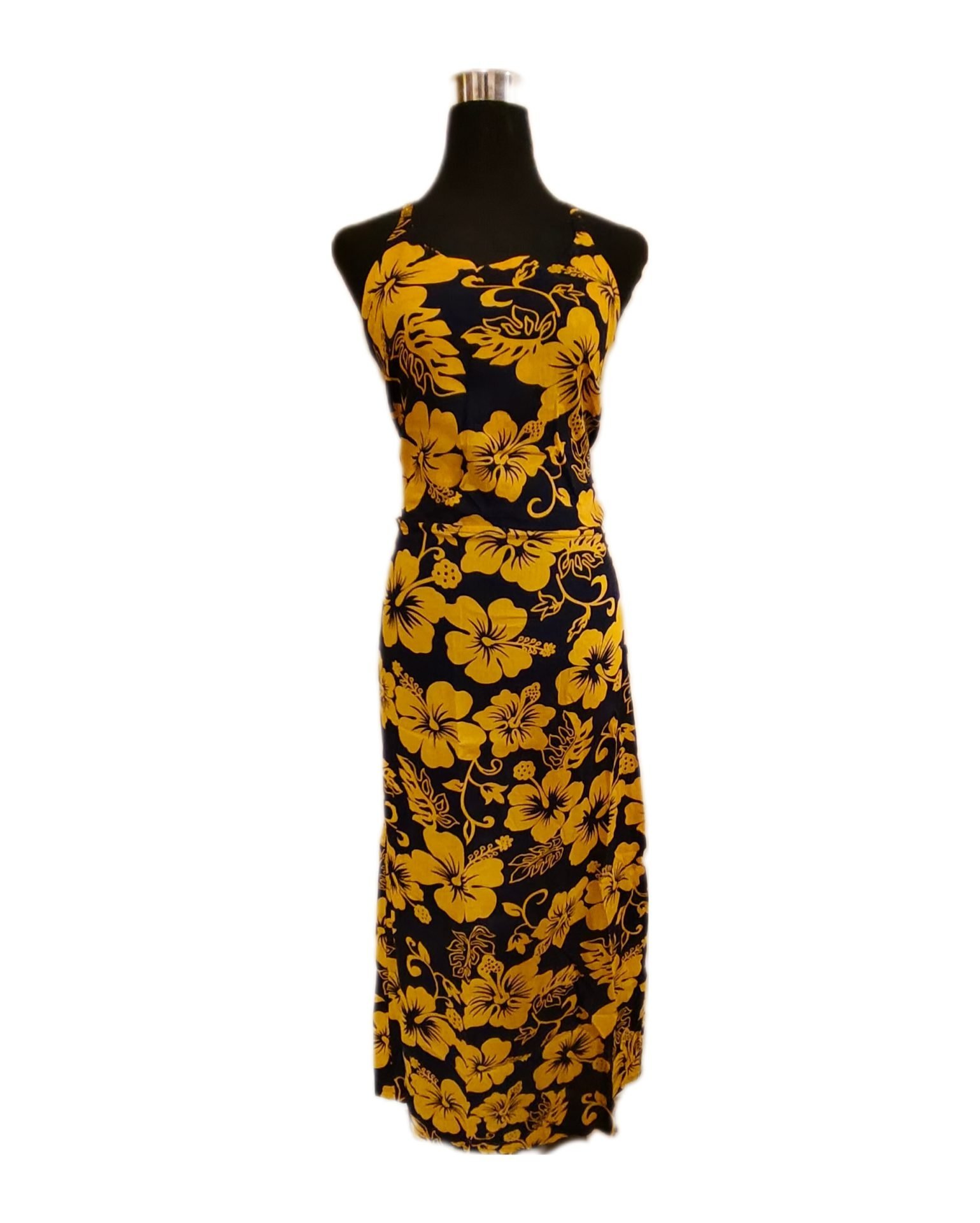 Vestido Marama azul con Hibisco amarillo napohe