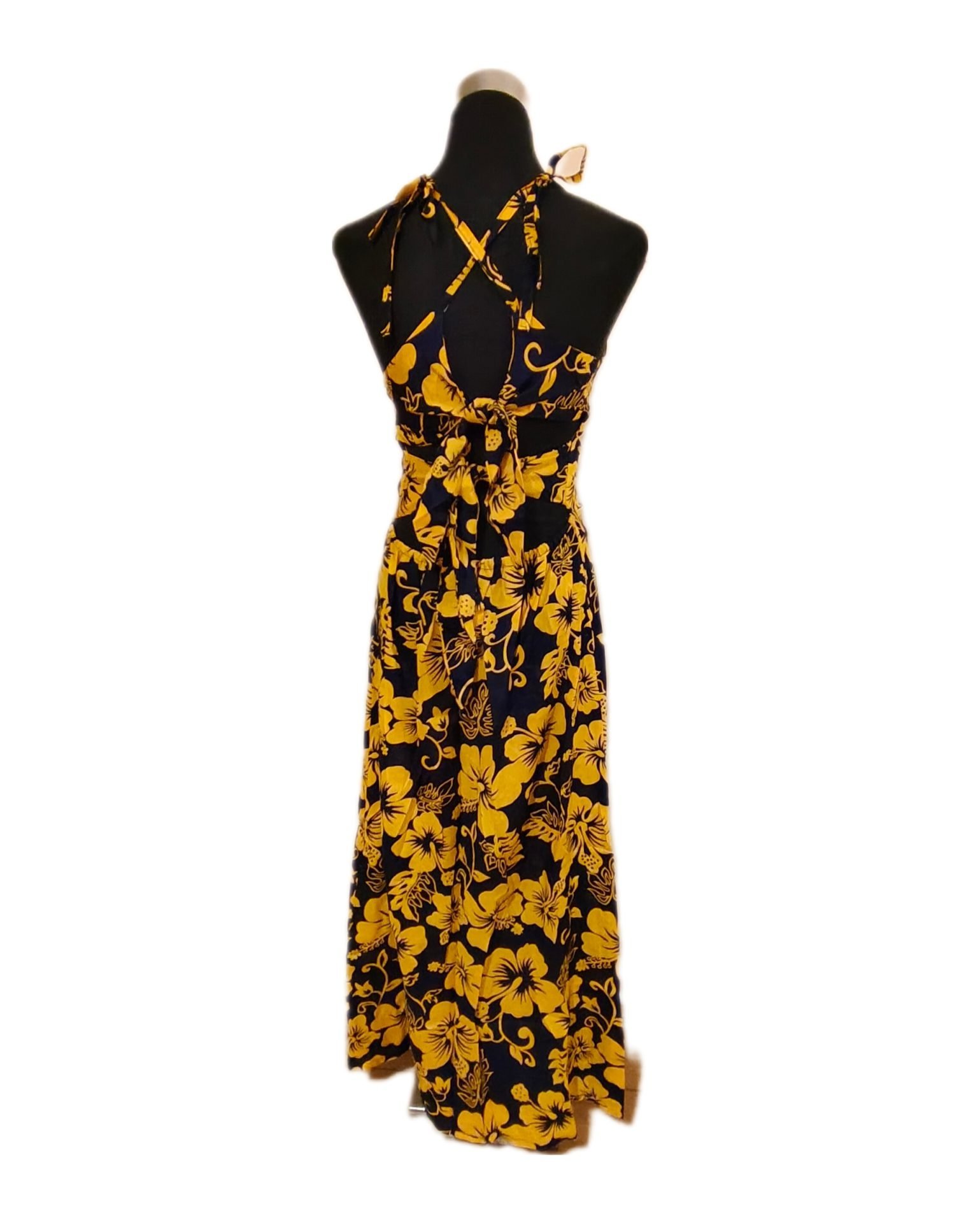 Vestido Marama azul con Hibisco amarillo napohe - Imagen 3