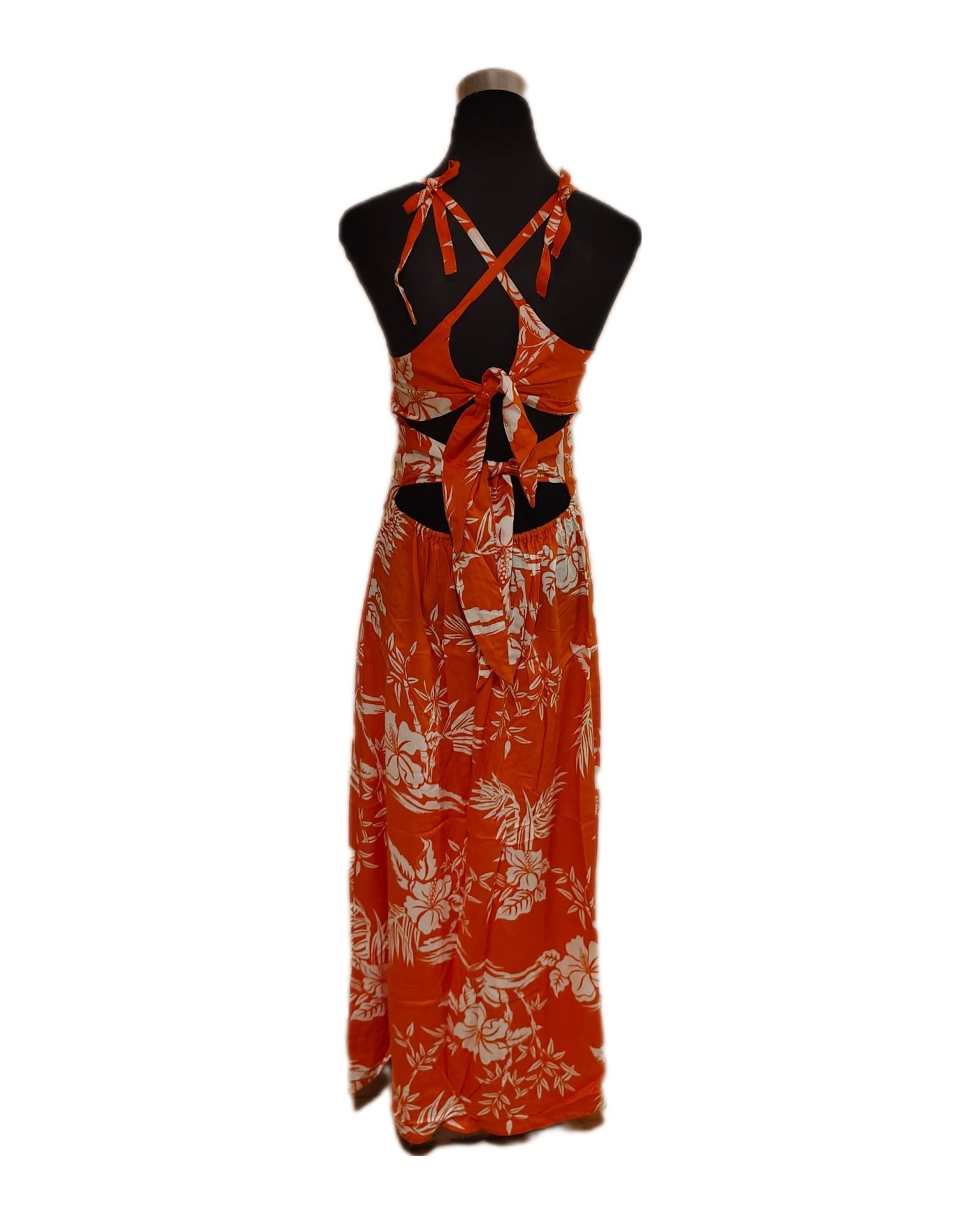 Vestido Marama naranjo con Hibisco blanco napohe - Imagen 2