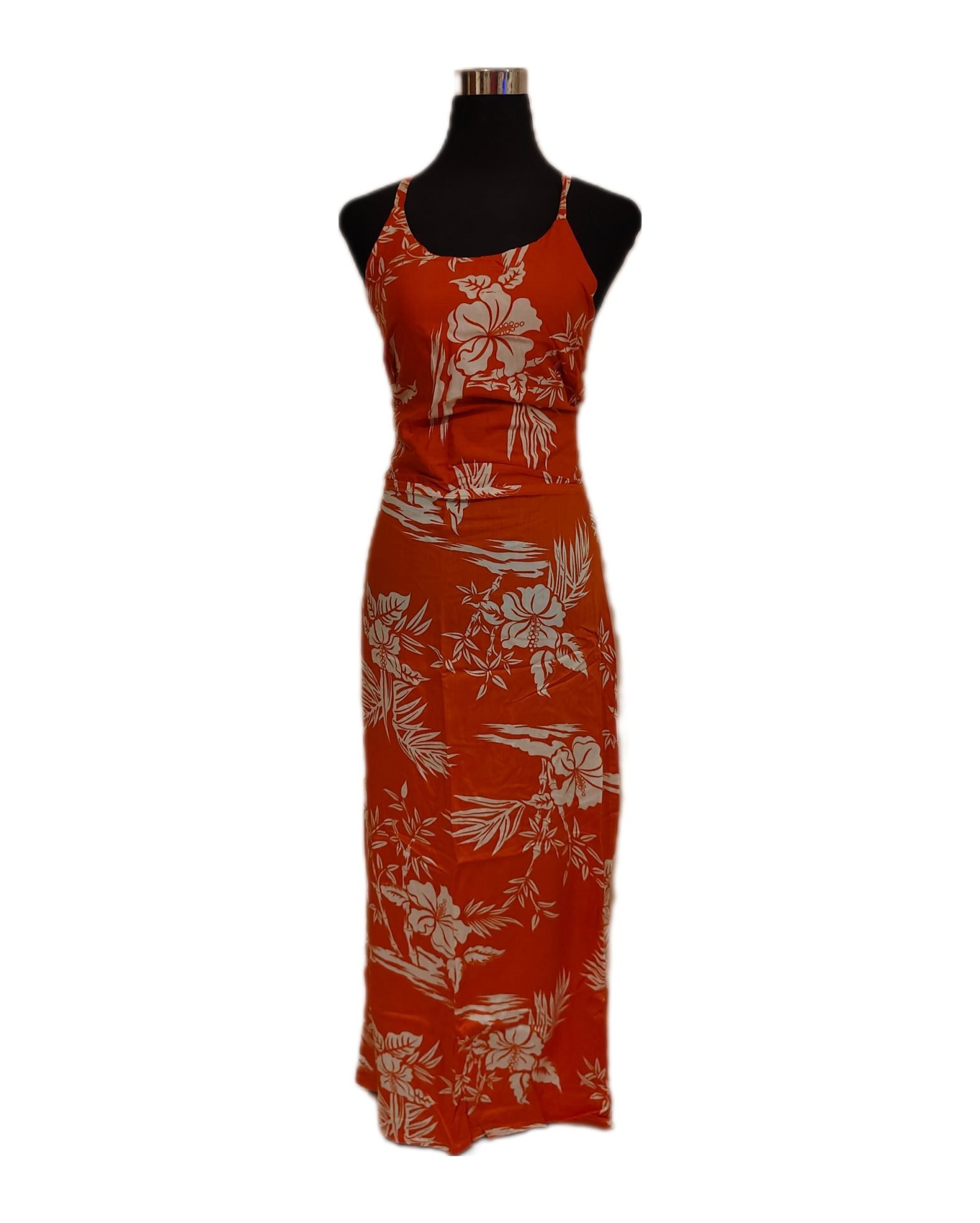 Vestido Marama naranjo con Hibisco blanco napohe