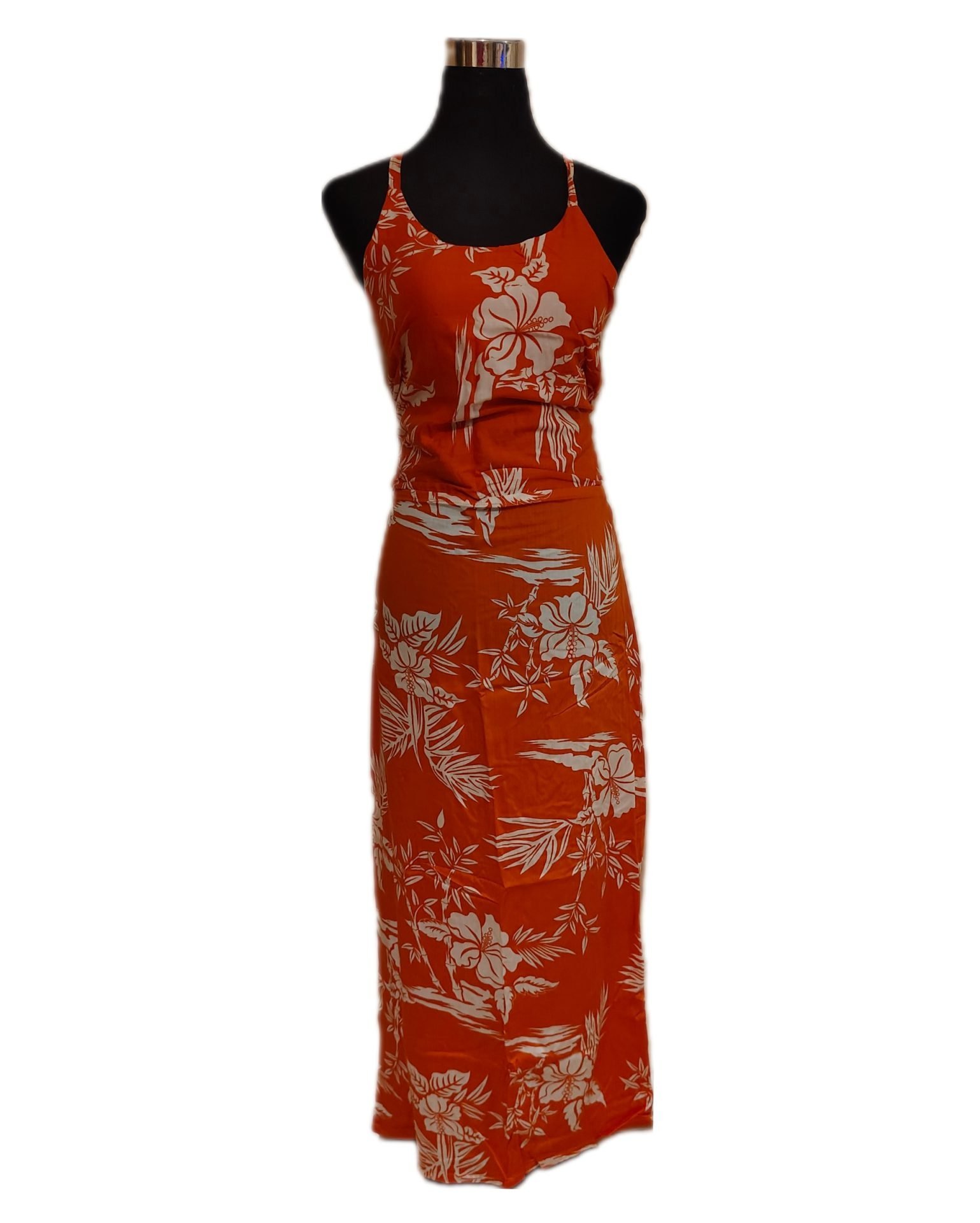 Vestido Marama naranjo con Hibisco blanco napohe - Imagen 4