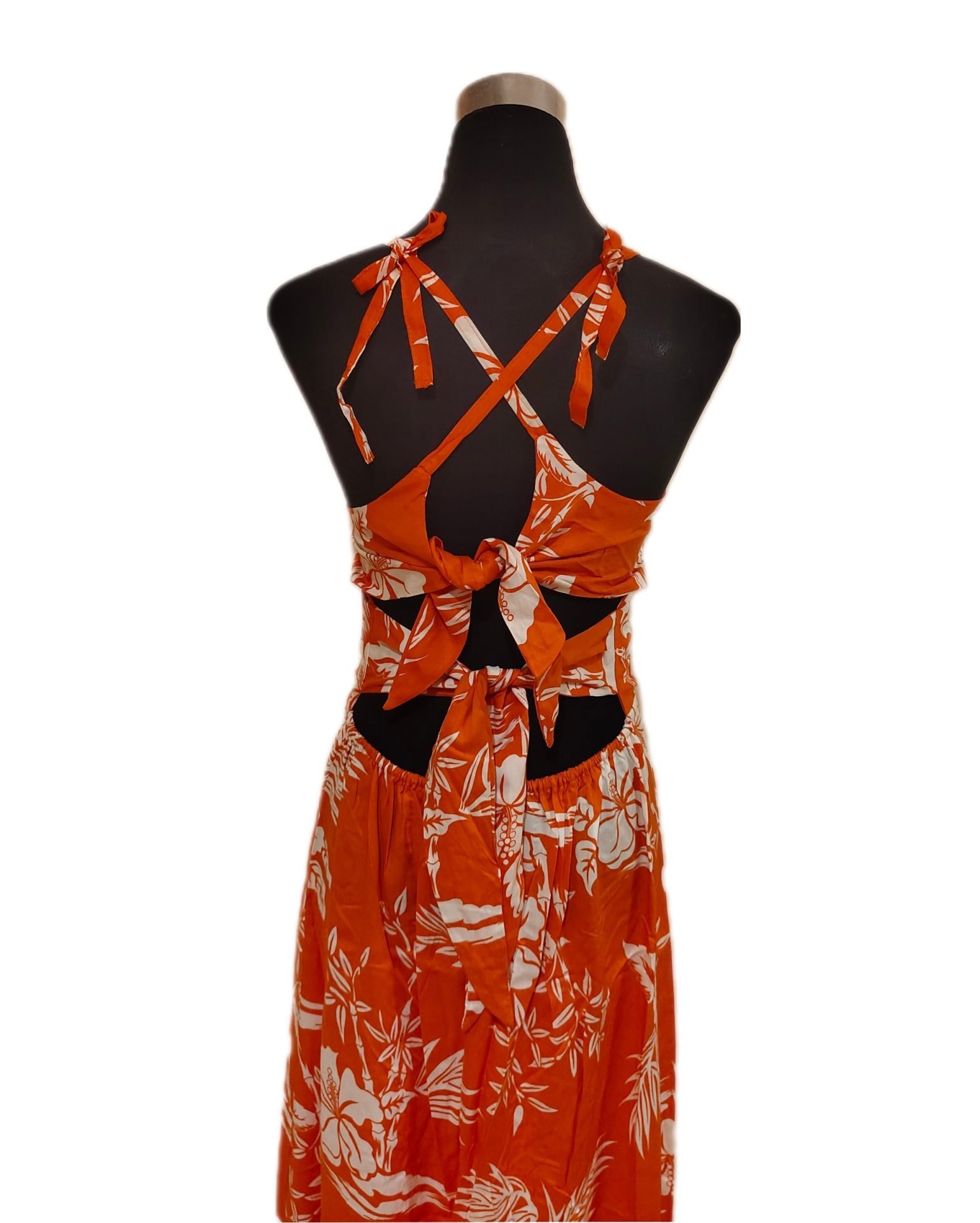 Vestido Marama naranjo con Hibisco blanco napohe - Imagen 3