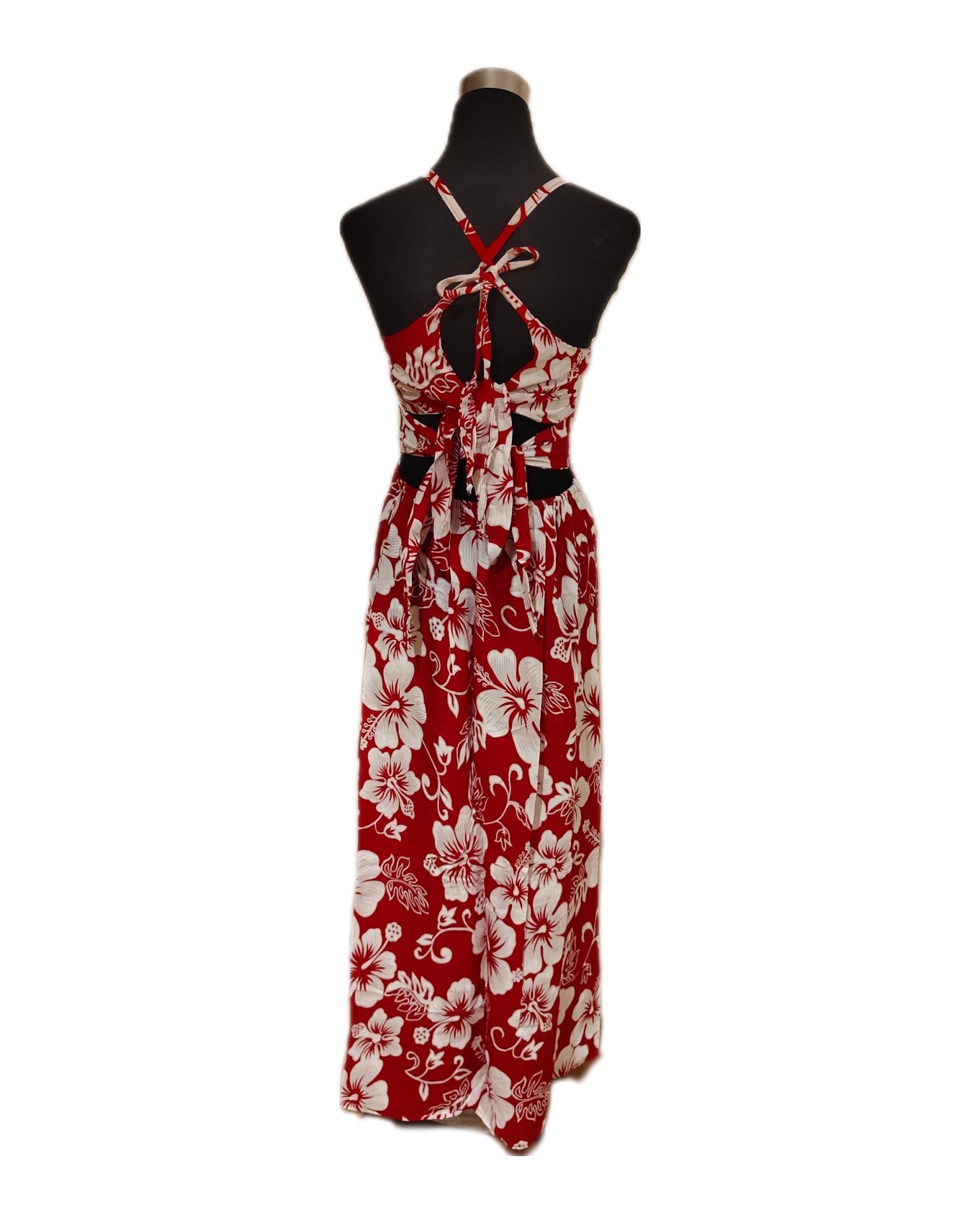 Vestido Rapa Nui Marama rojo con Hibisco blanco napohe - Imagen 5