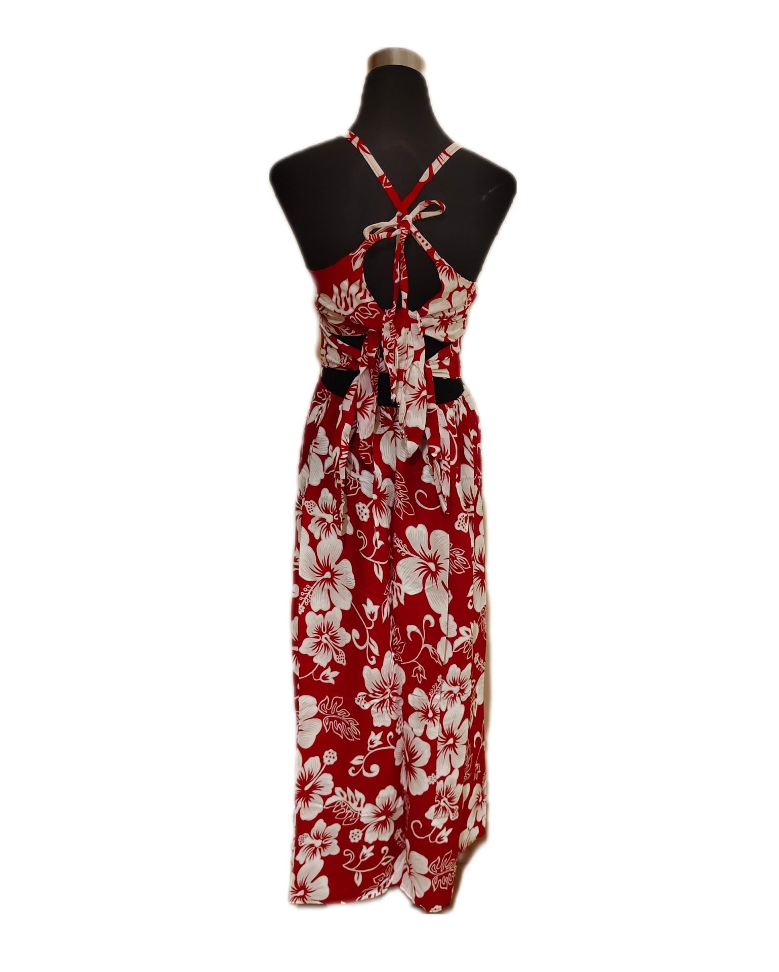 Vestido Rapa Nui Marama rojo con Hibisco blanco napohe - Imagen 2