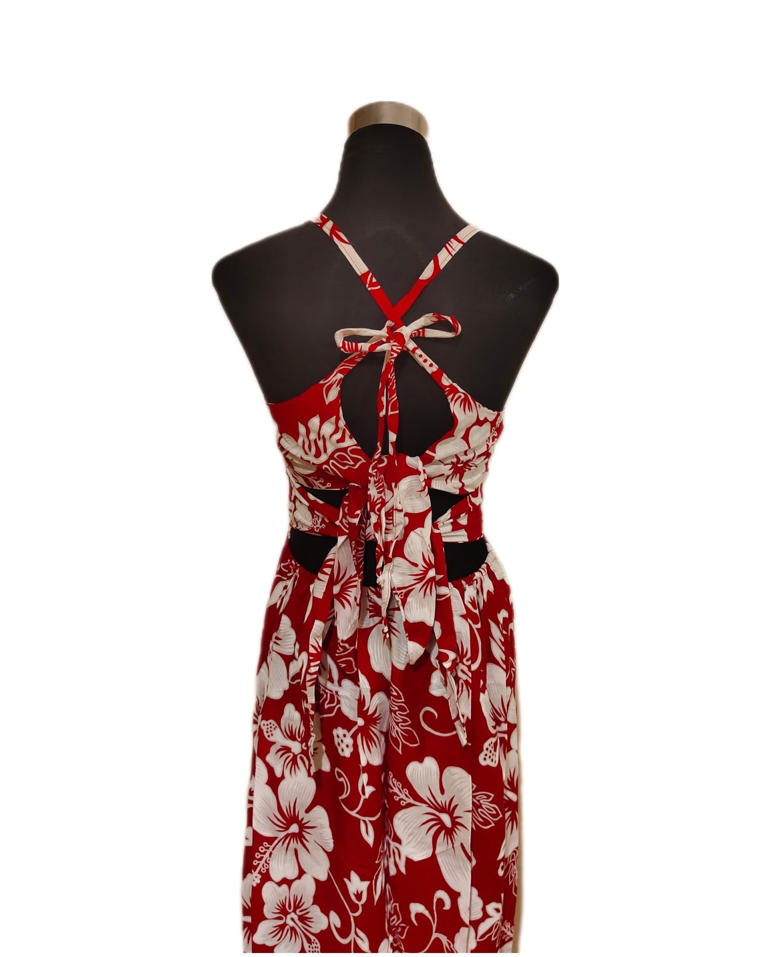 Vestido Rapa Nui Marama rojo con Hibisco blanco napohe - Imagen 3