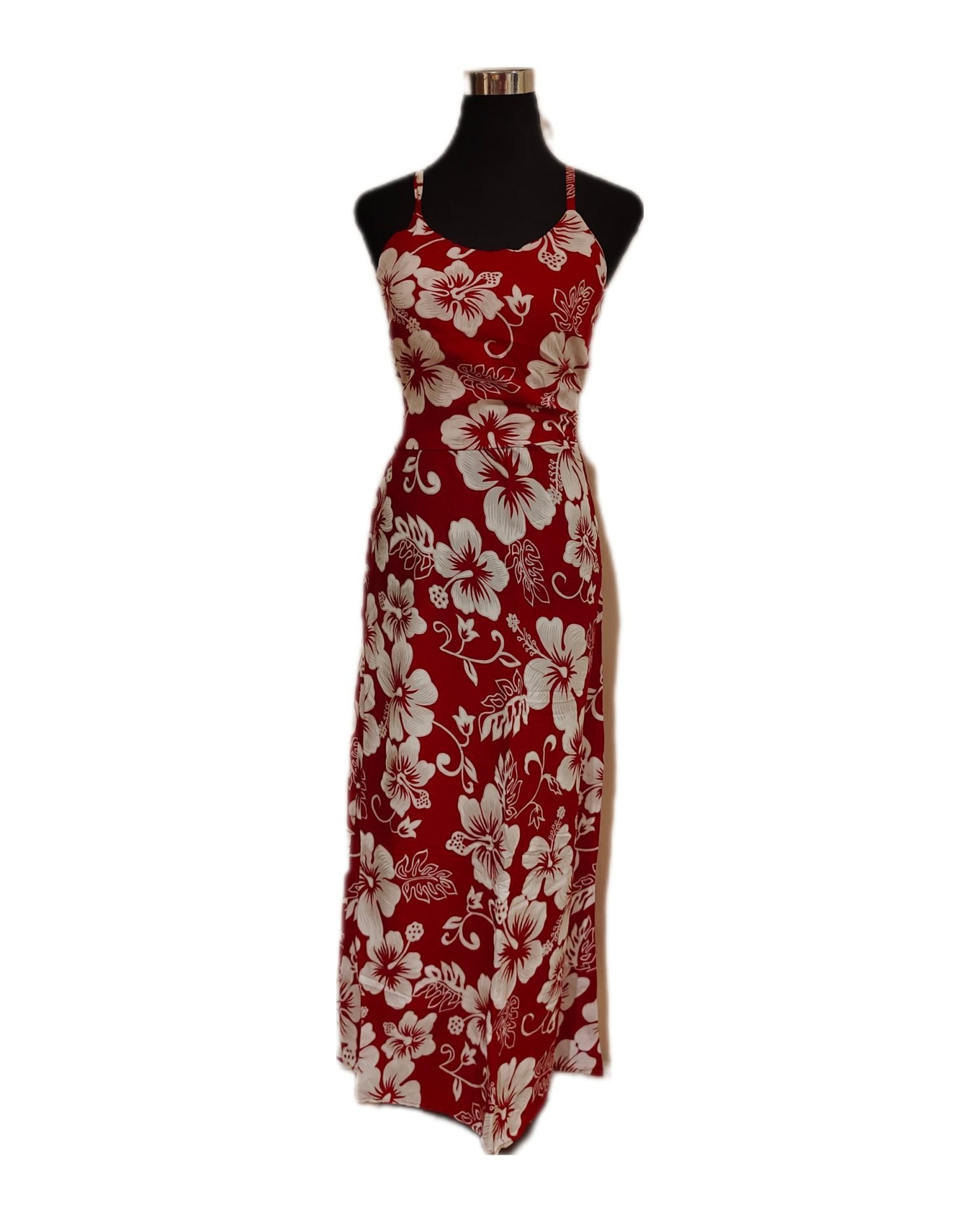 Vestido Rapa Nui Marama rojo con Hibisco blanco napohe - Imagen 4