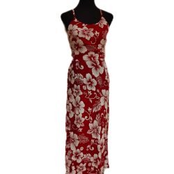 Vestido Rapa Nui Marama rojo con Hibisco blanco napohe