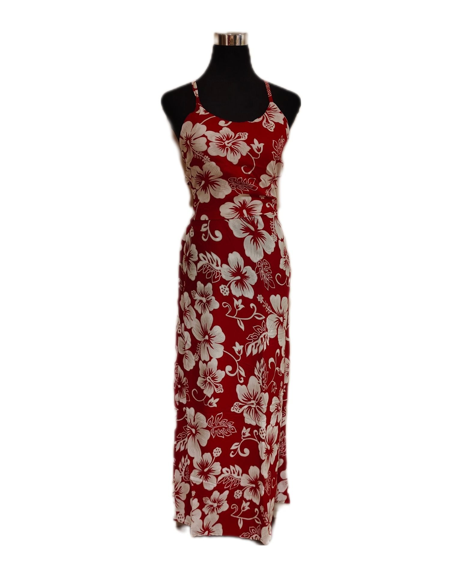 Vestido Rapa Nui Marama rojo con Hibisco blanco napohe