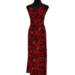 Vestido Rapa Nui Marama Negro con Hibisco Rojo y Fucsia napohe L