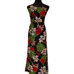Vestido Rapa Nui Marama Negro con Hibisco Rojo y Blanco napohe L