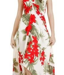 Vestido Mariposa S beige con Tipanie Rojo Polinesico importado Hawaii