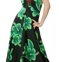 Vestido Mariposa L negro con Hibisco Verde Polinesico importado Hawaii