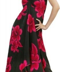 Vestido Mariposa S Negro con Hibisco Fucsia Polinesico importado Hawaii