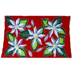 Pareo Rojo con 5 Tiare Blanco / gris Napohe 1,75x1,15mts