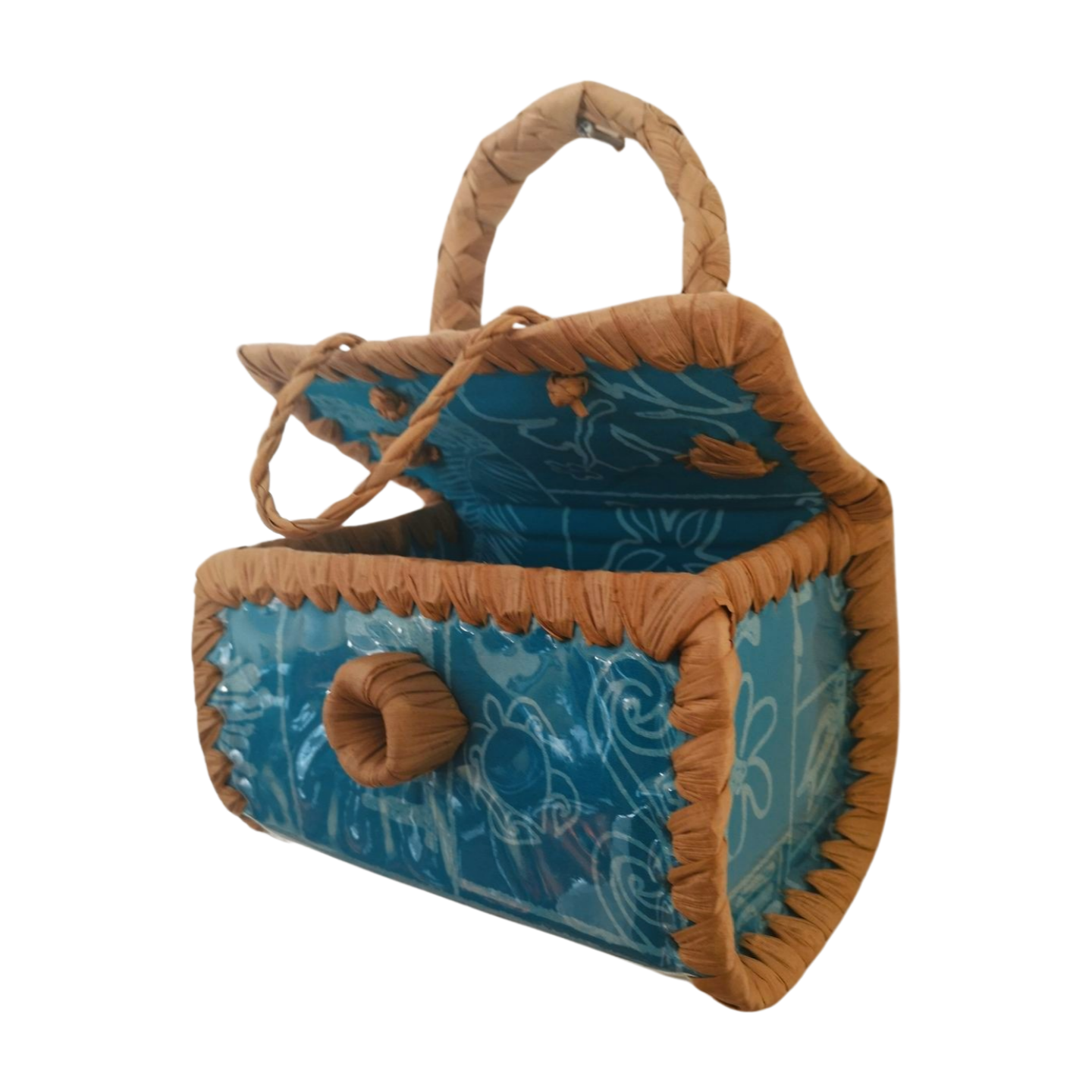 Cartera Fibra de Pandanus Y Tela con tortugas - Imagen 6