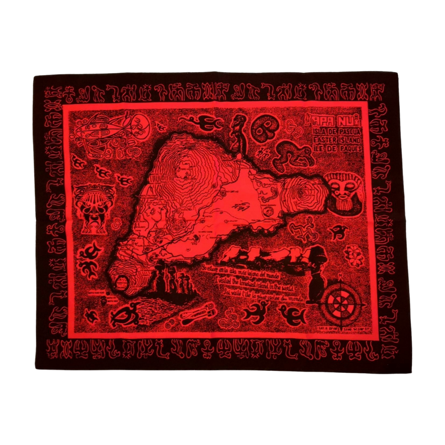 Mapa de tela Isla Rapa Nui Rojo con Negro 60x48,8cm