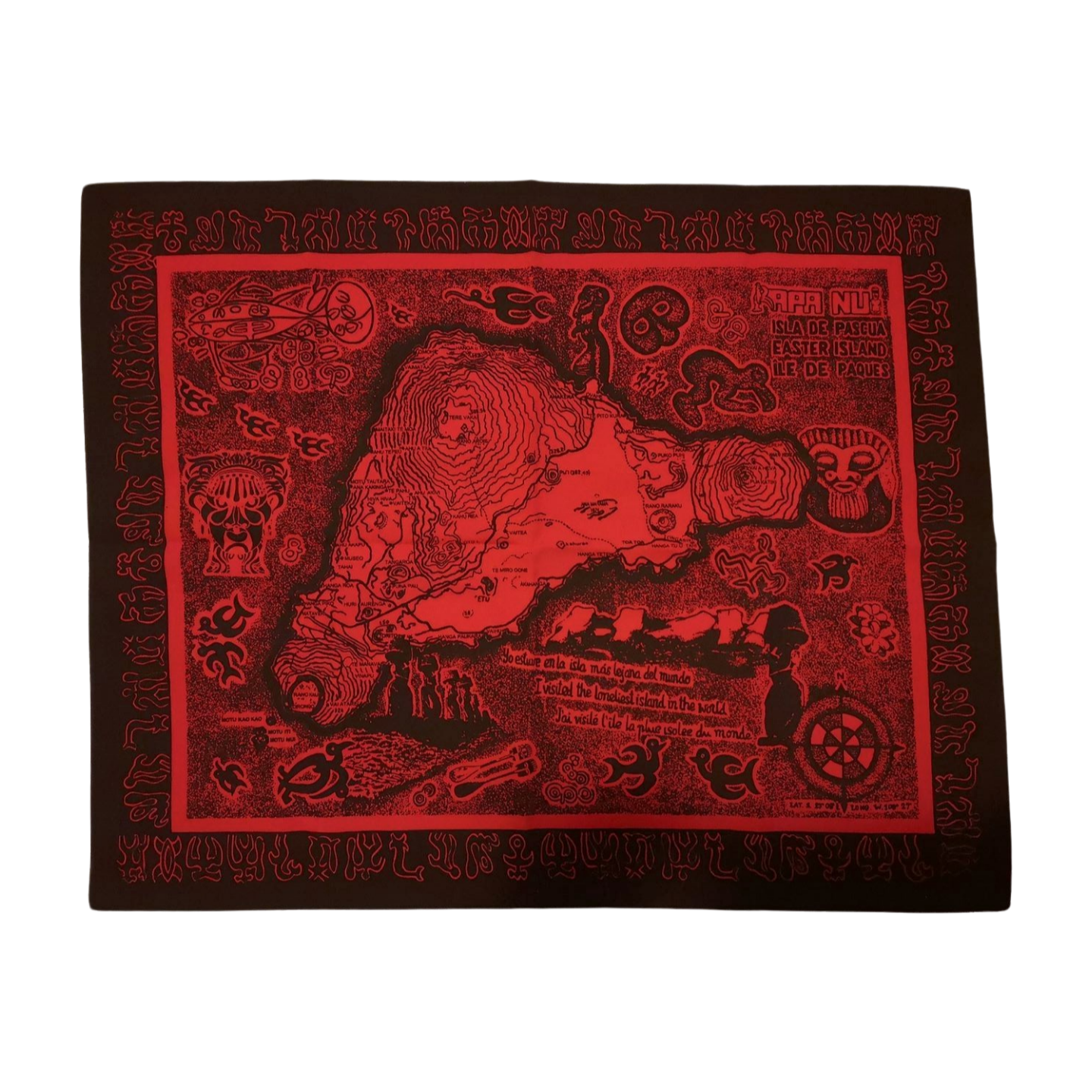 Mapa de tela Isla Rapa Nui Rojo con Negro 60x48,8cm - Imagen 2